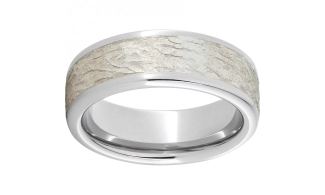 Serinium Pipe Cut Band with a 5mm Sterling Silver Inlay and Bark Finish