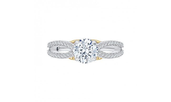Shah Luxury 14K Tow-Tone Gold Round Diamond Engagement Ring with Split Shank (Semi-Mount)