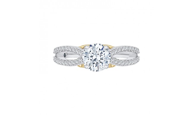 Shah Luxury 14K Tow-Tone Gold Round Diamond Engagement Ring with Split Shank (Semi-Mount)