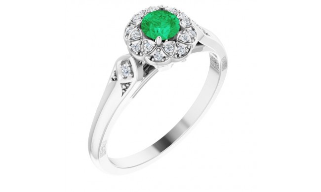 14K White Emerald & 1/10 CTW Diamond Ring