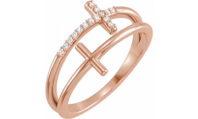 14K Rose .06 CTW Diamond Sideways Cross Ring