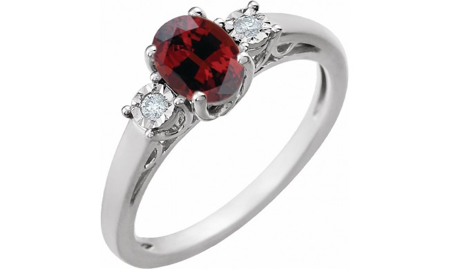 14K White Mozambique Garnet and .04CTW Diamond Ring