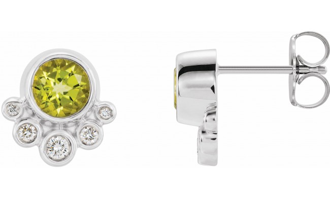 14K White Peridot & 1/8 CTW Diamond Earrings