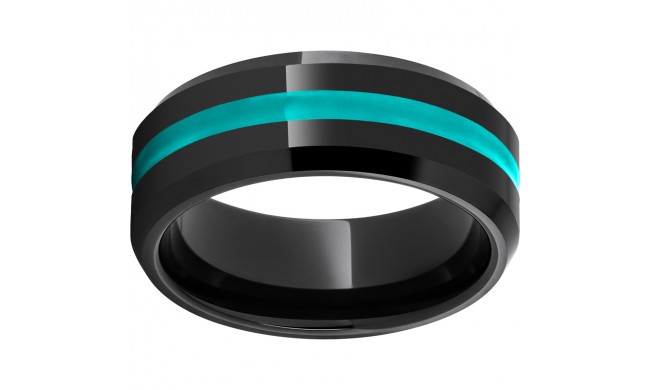 Black Diamond Ceramic Beveled Edge Band with Turquoise Enamel Inlay