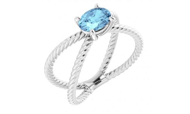 14K White Aquamarine Rope Ring