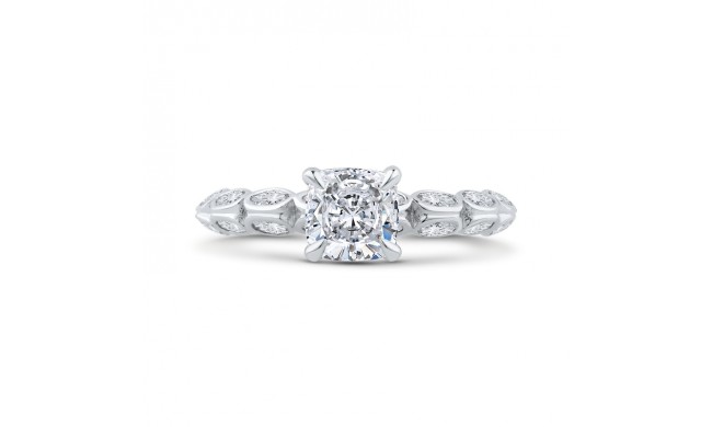 Shah Luxury 14K White Gold Bezel Set Double Row Cushion Diamond Engagement Ring (Semi-Mount)