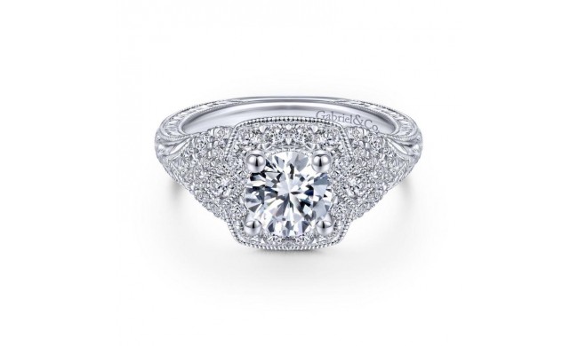 Gabriel & Co. 14k White Gold Victorian Halo Engagement Ring
