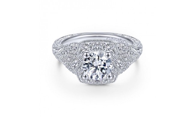 Gabriel & Co. 14k White Gold Victorian Halo Engagement Ring