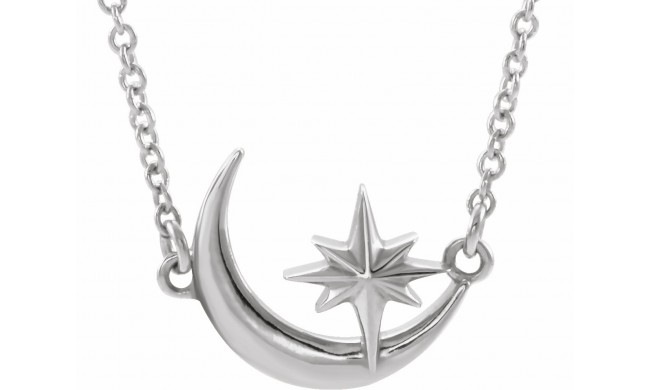 Platinum Crescent Moon & Star 16-18 Necklace