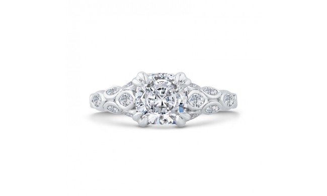 Shah Luxury 14K White Gold Cushion Diamond Engagement Ring with Bezel Set (Semi-Mount)