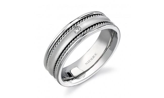 14k White Gold Bezel Rope Trim Diamond Men's Band