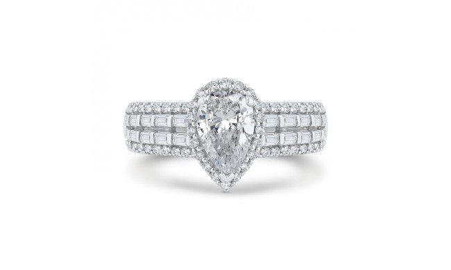 Shah Luxury 14K White Gold Four Row Pear Diamond Halo Engagement Ring (Semi-Mount)