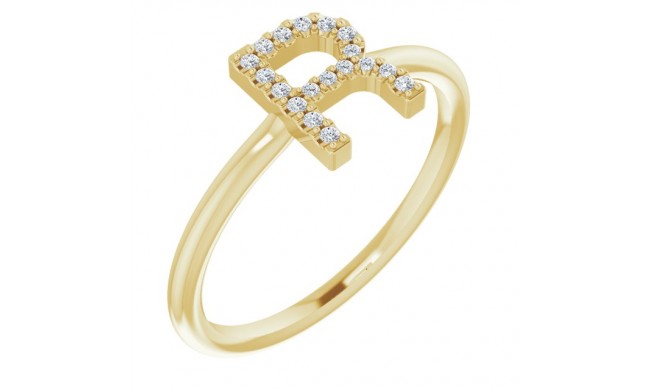 14K Yellow .08 CTW Diamond Initial R Ring