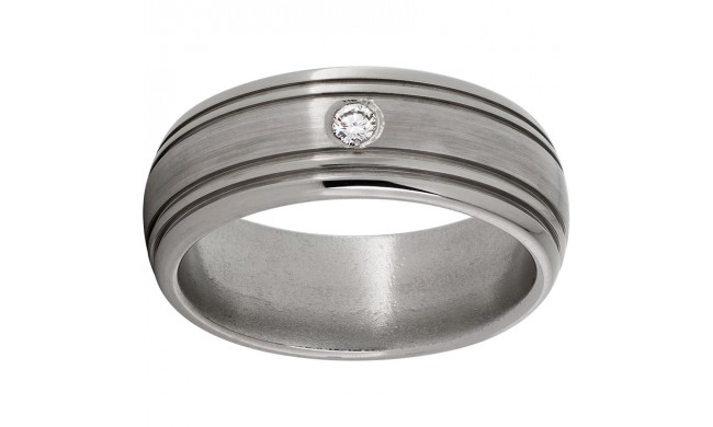 Titanium Domed Band with Two .5mm Grooves on Each Side, One 6-Point Diamond, and Satin Finish