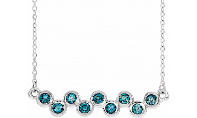 14K White Aquamarine Bezel-Set Bar 16-18 Necklace