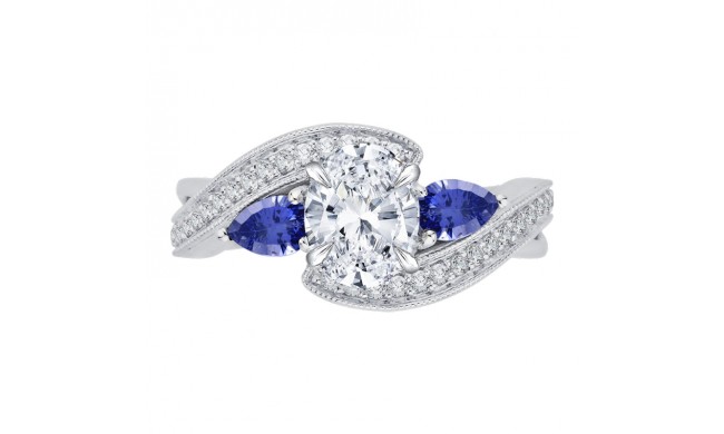 Shah Luxury 14K White Gold Oval Diamond Engagement Ring with Sapphire (Semi-Mount)