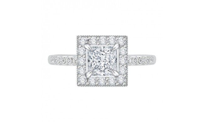 Shah Luxury 14K White Gold Princess Diamond Halo Engagement Ring with Euro Shank (Semi-Mount)