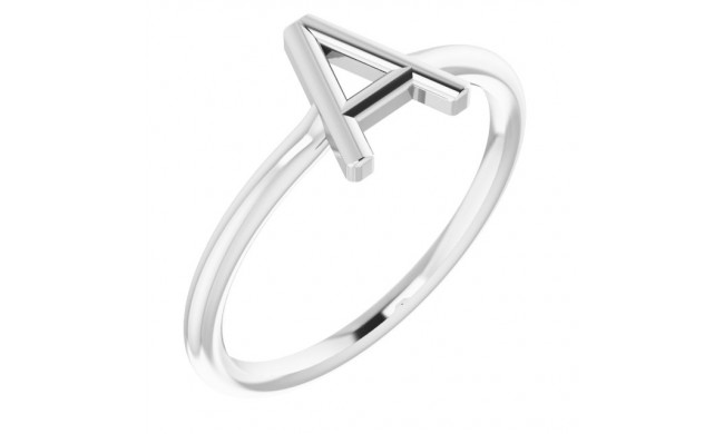 14K White Initial A Ring