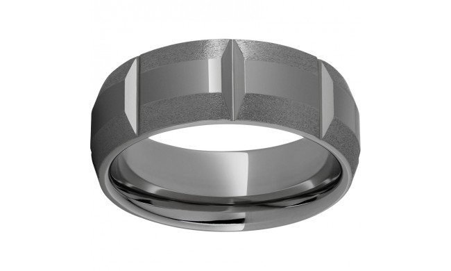 Rugged Tungsten  8mm Domed Bevel Faceted Band with Stone Edges