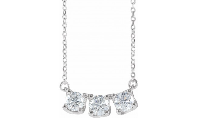 14K White 1 CTW Diamond Three-Stone Curved Bar 16 Necklace