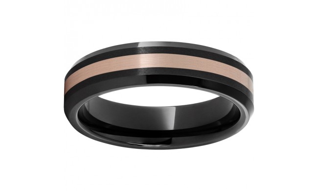 Black Diamond Ceramic Beveled Edge Band with a 2mm 14K Rose Gold Inlay