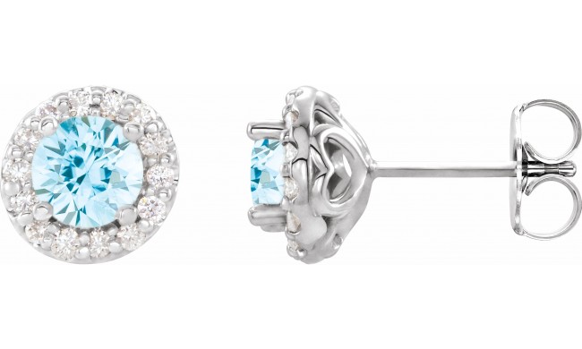 14K White 4 mm Round Aquamarine & 1/8 Diamond Earrings