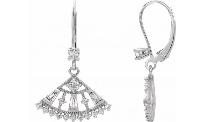 14K White 3/4 CTW Diamond Lever Back Fan Earrings