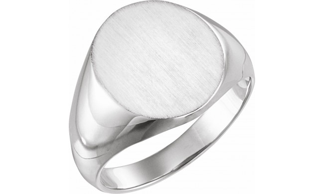 14K White 16x14 mm Oval Signet Ring