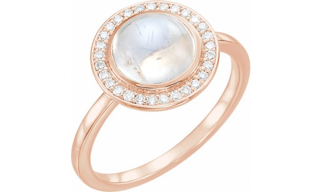 14K Rose Rainbow Moonstone & 1/8 CTW Diamond Halo-Style Ring