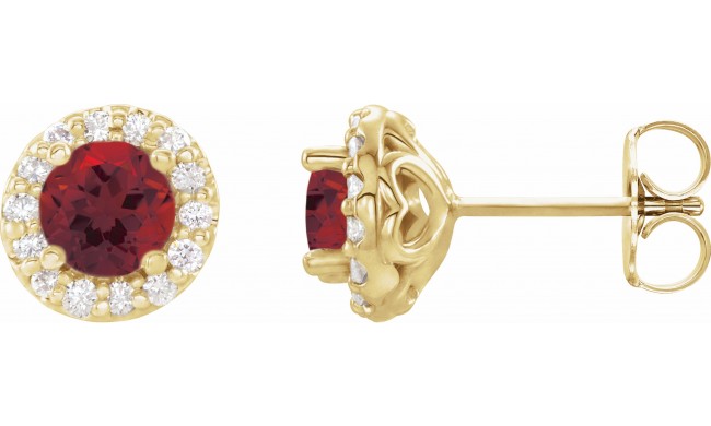 14K Yellow 6 mm Round Mozambique Garnet & 1/4 Diamond Earrings