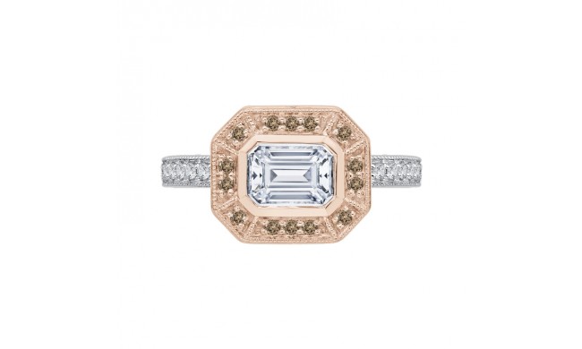Shah Luxury 14K Two-Tone Gold Brown & White Emerald Diamond Halo Engagement Ring (Semi-Mount)