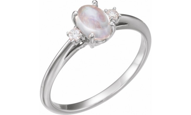 14K White Rainbow Moonstone & .06 CTW Diamond Ring