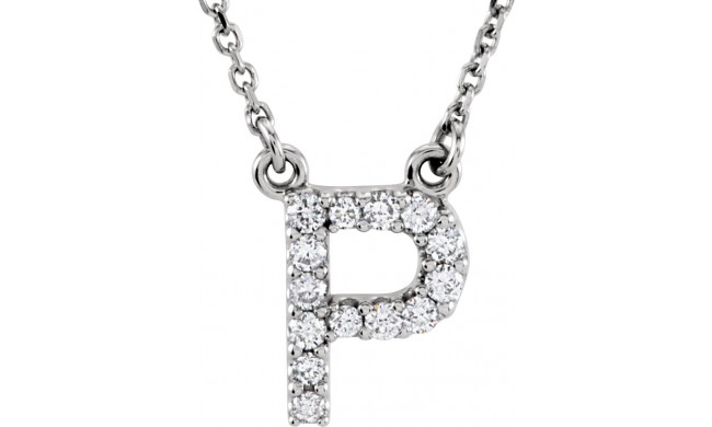14K White Initial P 1/8 CTW Diamond 16 Necklace