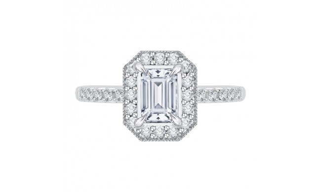 Shah Luxury Emerald Cut Diamond Halo Engagement Ring In 14K White Gold (Semi-Mount)