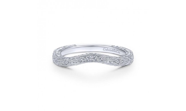 Gabriel & Co. 14k White Gold Victorian Curved Wedding Band