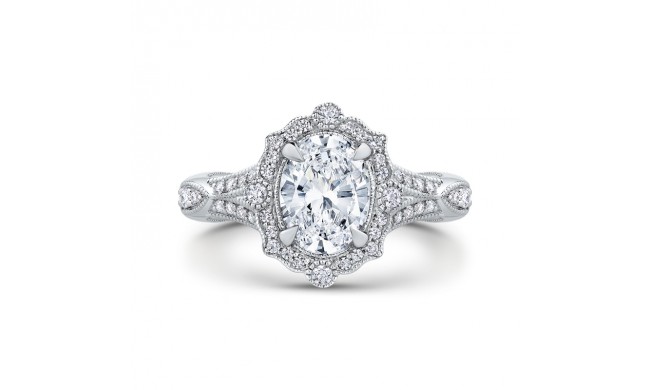 Shah Luxury Oval Diamond Halo Engagement Ring In 14K White Gold with Split Shank (Semi-Mount)