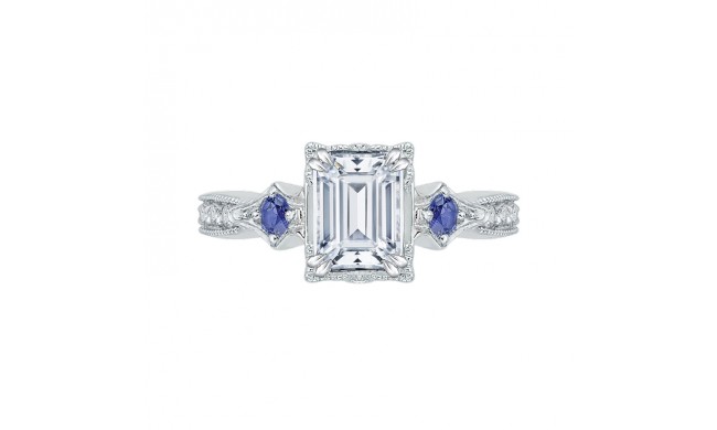 Shah Luxury 14K White Gold Emerald Cut Diamond Engagement Ring with Sapphire (Semi-Mount)