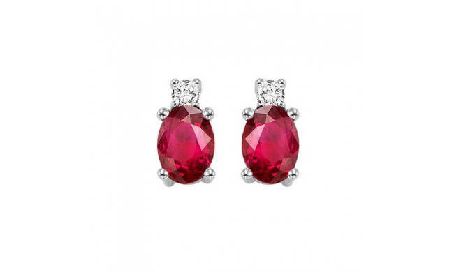 Gems One 14Kt White Gold Diamond (1/20Ctw) & Ruby (1/2 Ctw) Earring