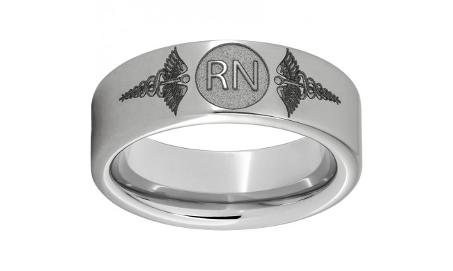 Serinium Pipe Cut Band with Laser Engraving of Caduceus & Registered Nurse Initials