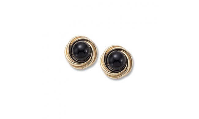 14K Yellow Gold Love Knot With 8mm Onyx Stud Earrings