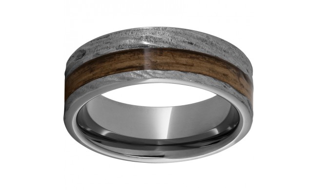 Rugged Tungsten  8mm Pipe Cut Band with Bourbon Barrel Aged Inlay and Bark Finish