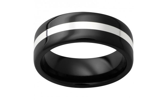 Black Diamond Ceramic Pipe Cut Band with 2mm Sterling Silver Inlay