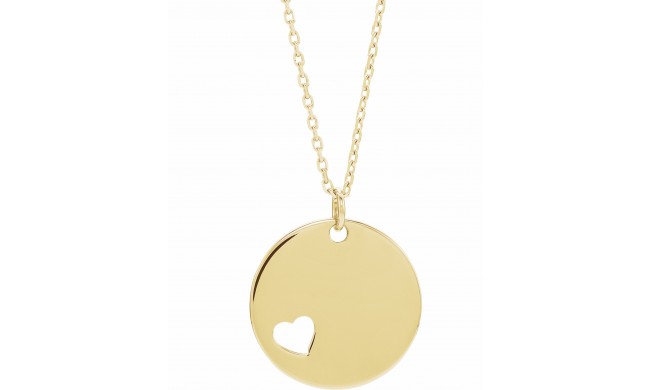 14K Yellow Pierced Heart Disc 16-18 Necklace
