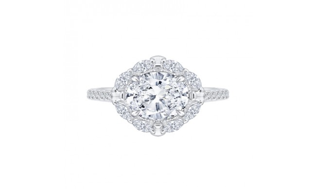 Shah Luxury Oval Diamond Halo Engagement Ring In 14K White Gold (Semi-Mount)