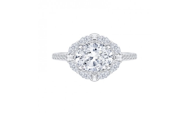 Shah Luxury Oval Diamond Halo Engagement Ring In 14K White Gold (Semi-Mount)