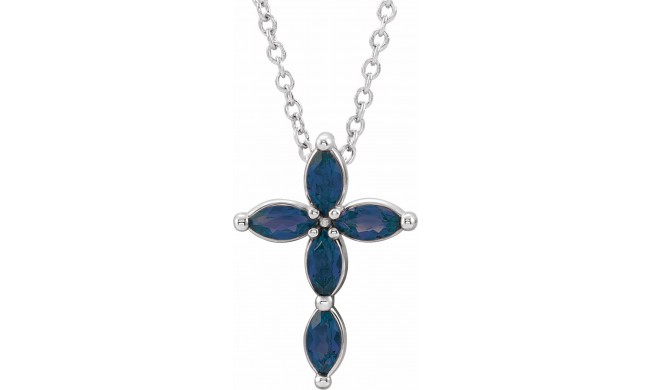 14K White Blue Sapphire Cross Necklace