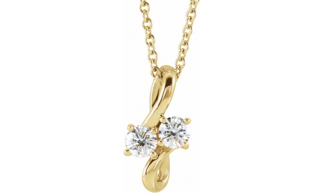 14K Yellow 1/5 CTW Diamond Two-Stone Bypass 16-18 Necklace