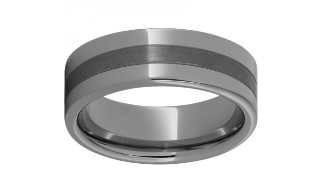 Rugged Tungsten  8mm Pipe Cut Band with Two .5mm Grooves and Satin Finish Center