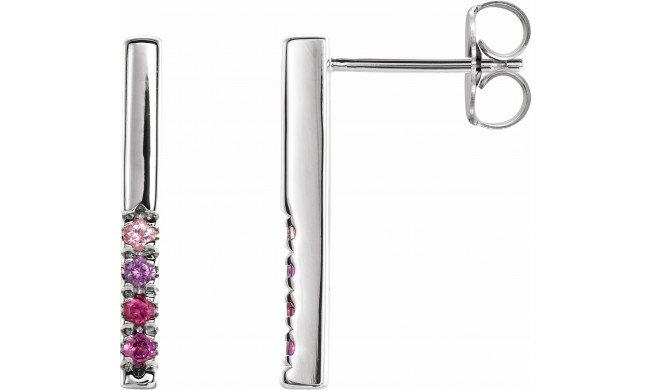 14K White Pink Multi-Gemstone French-Set Bar Earrings
