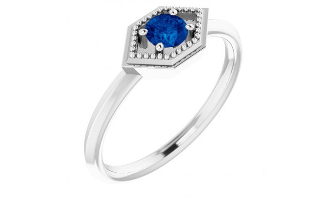14K White Blue Sapphire Geometric Ring